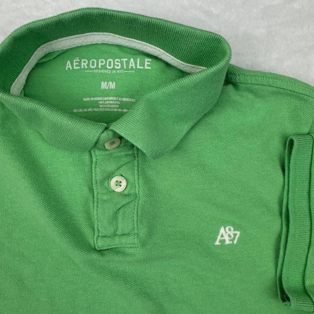 Aeropostale Mens M Green A87 Logo Short Sleeve Pique Polo Shirt